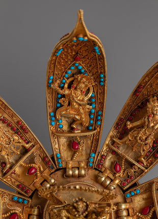 Deity Copper Chakrasamvara Lotus Mandala Flower | Spiritual Home Decor for Meditation Space