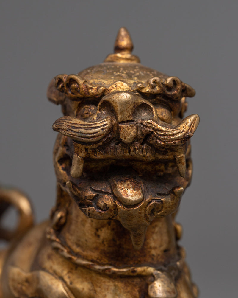 Copper Lion Set Statue | Traditional Guardians in Sculpture