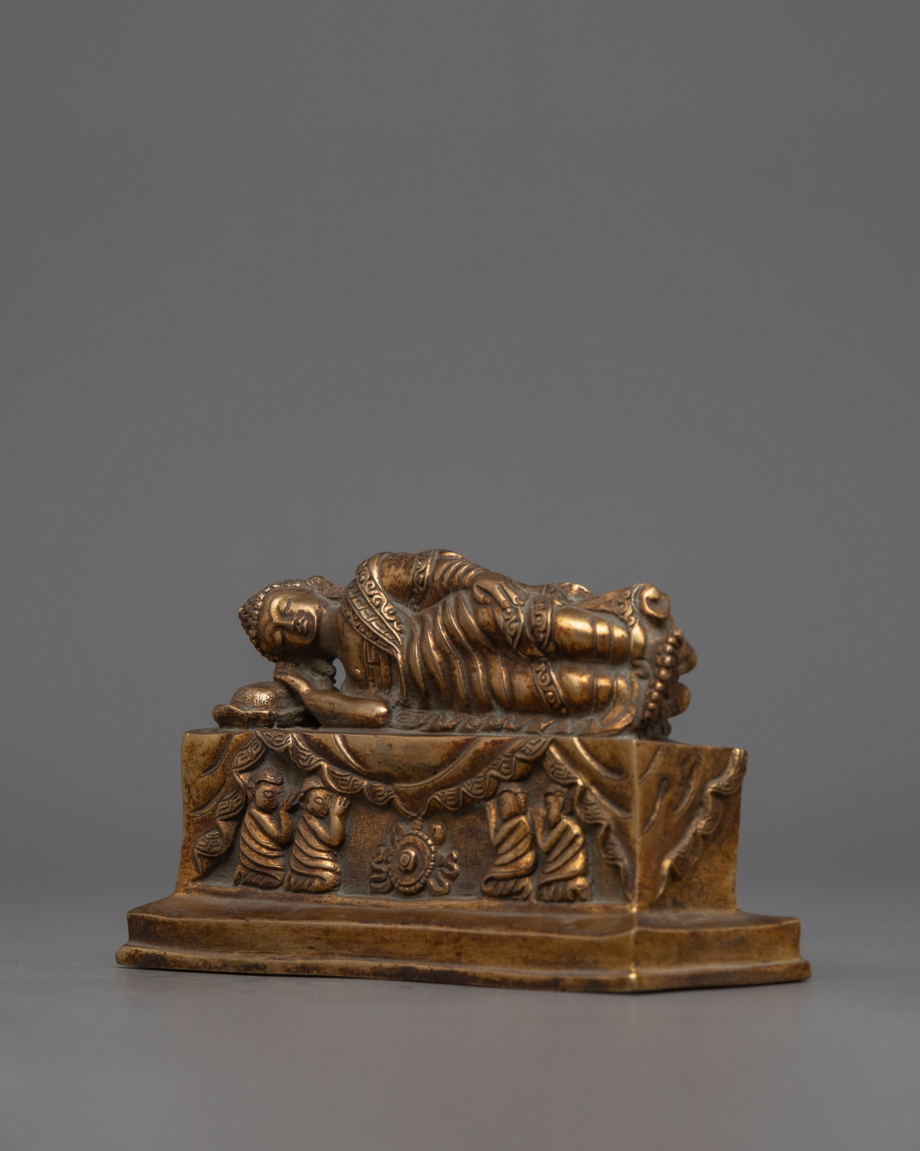 Sleeping Buddha Antique Gold Plated Statue | Symbolizing Ultimate Spiritual Release