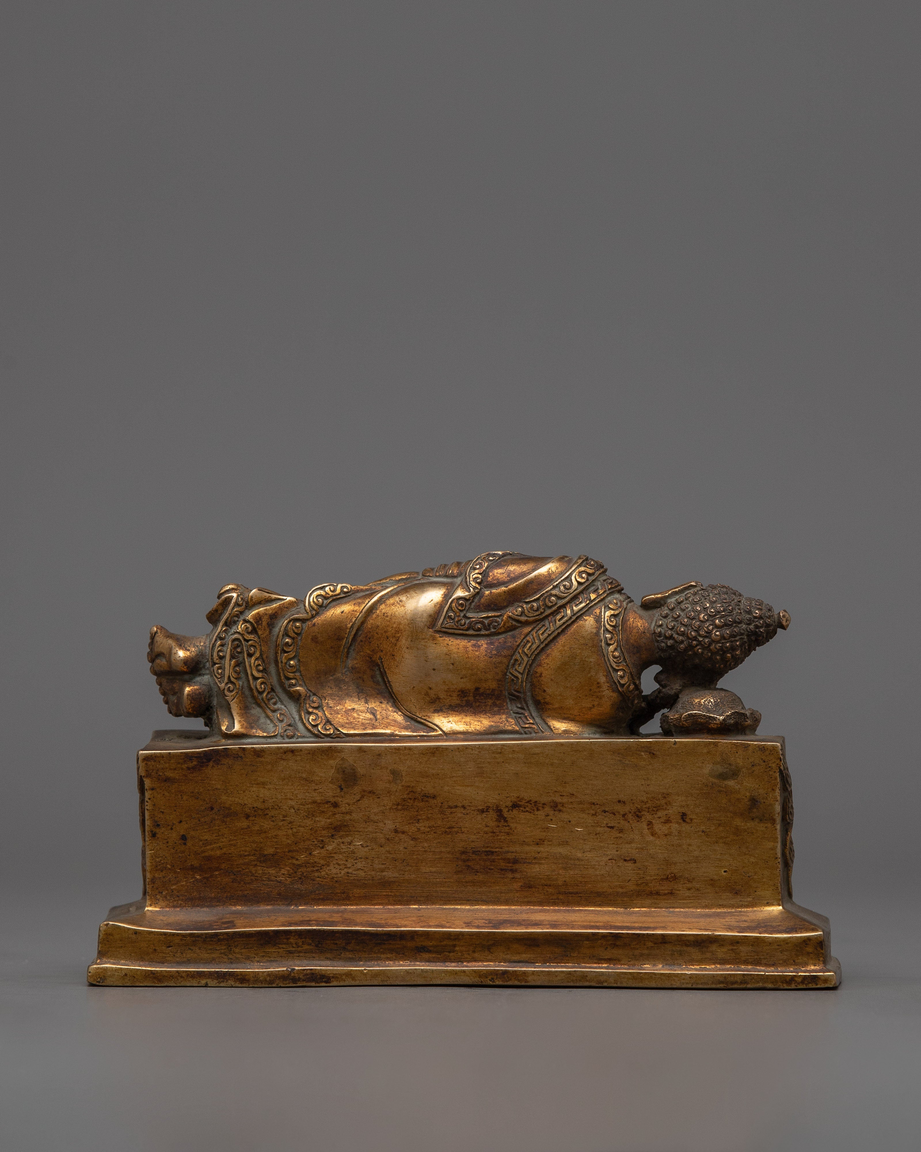 Sleeping Buddha Antique Gold Plated Statue | Symbolizing Ultimate Spiritual Release