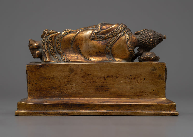Sleeping Buddha Antique Gold Plated Statue | Symbolizing Ultimate Spiritual Release