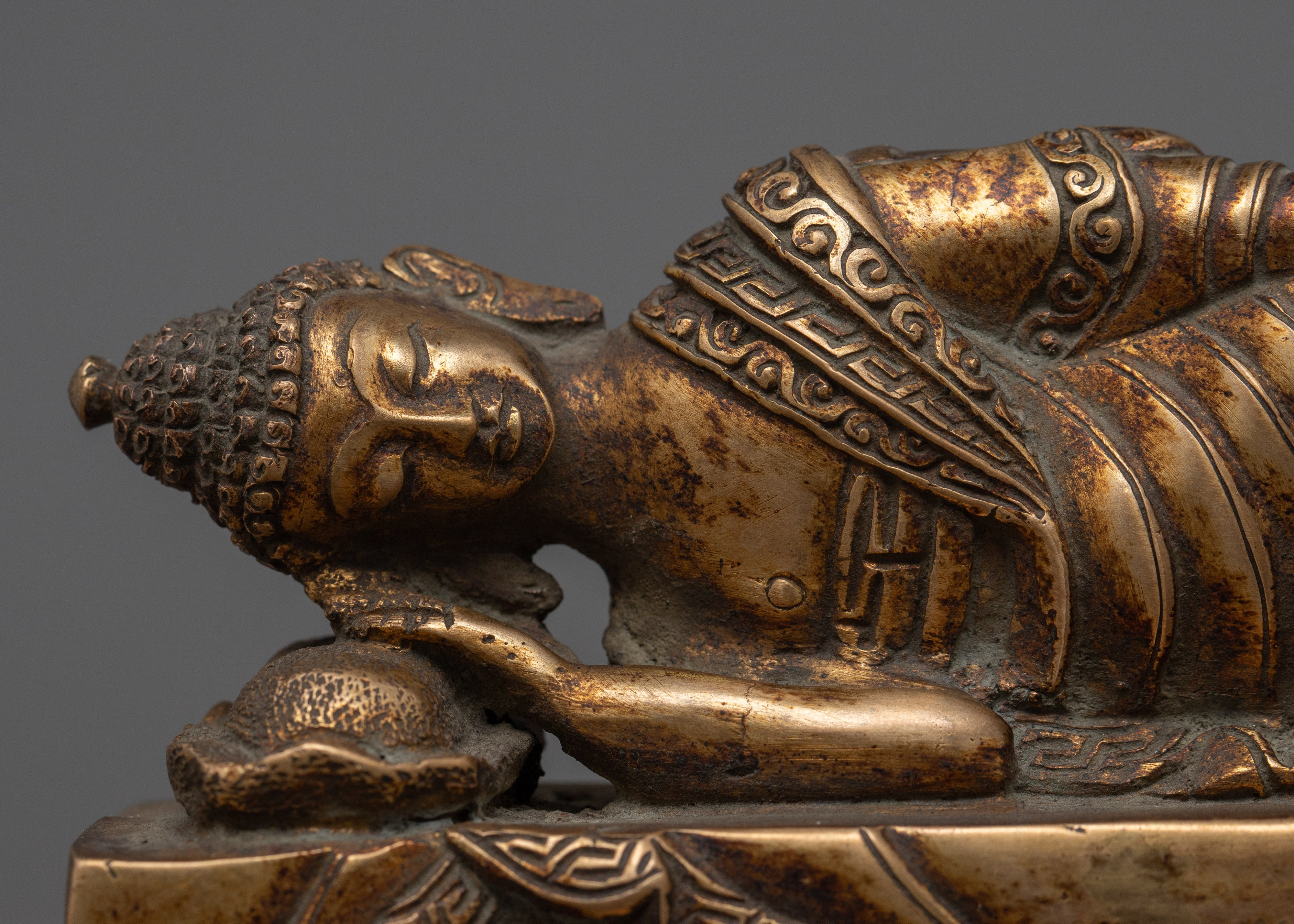 Sleeping Buddha Antique Gold Plated Statue | Symbolizing Ultimate Spiritual Release
