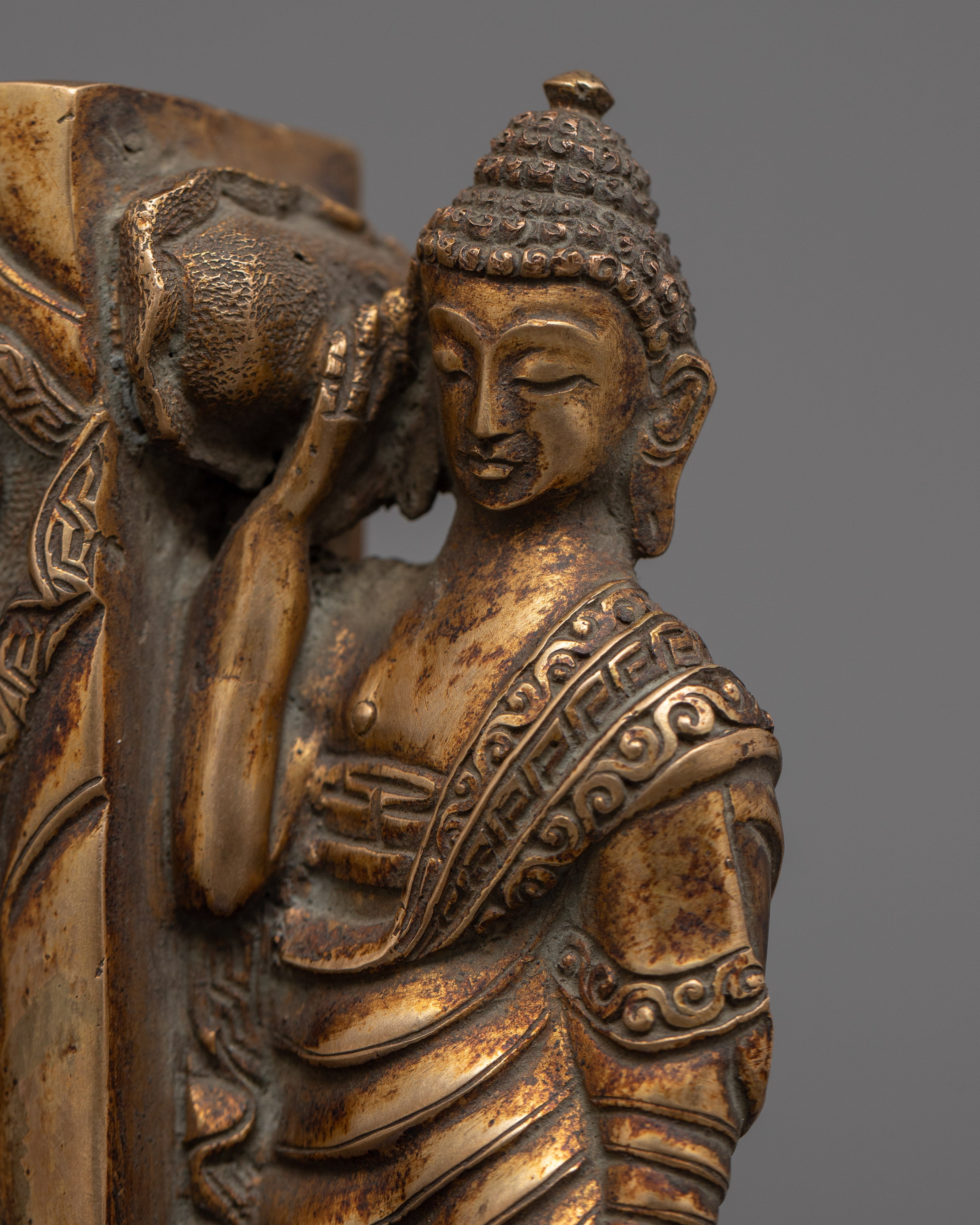Sleeping Buddha Antique Gold Plated Statue | Symbolizing Ultimate Spiritual Release