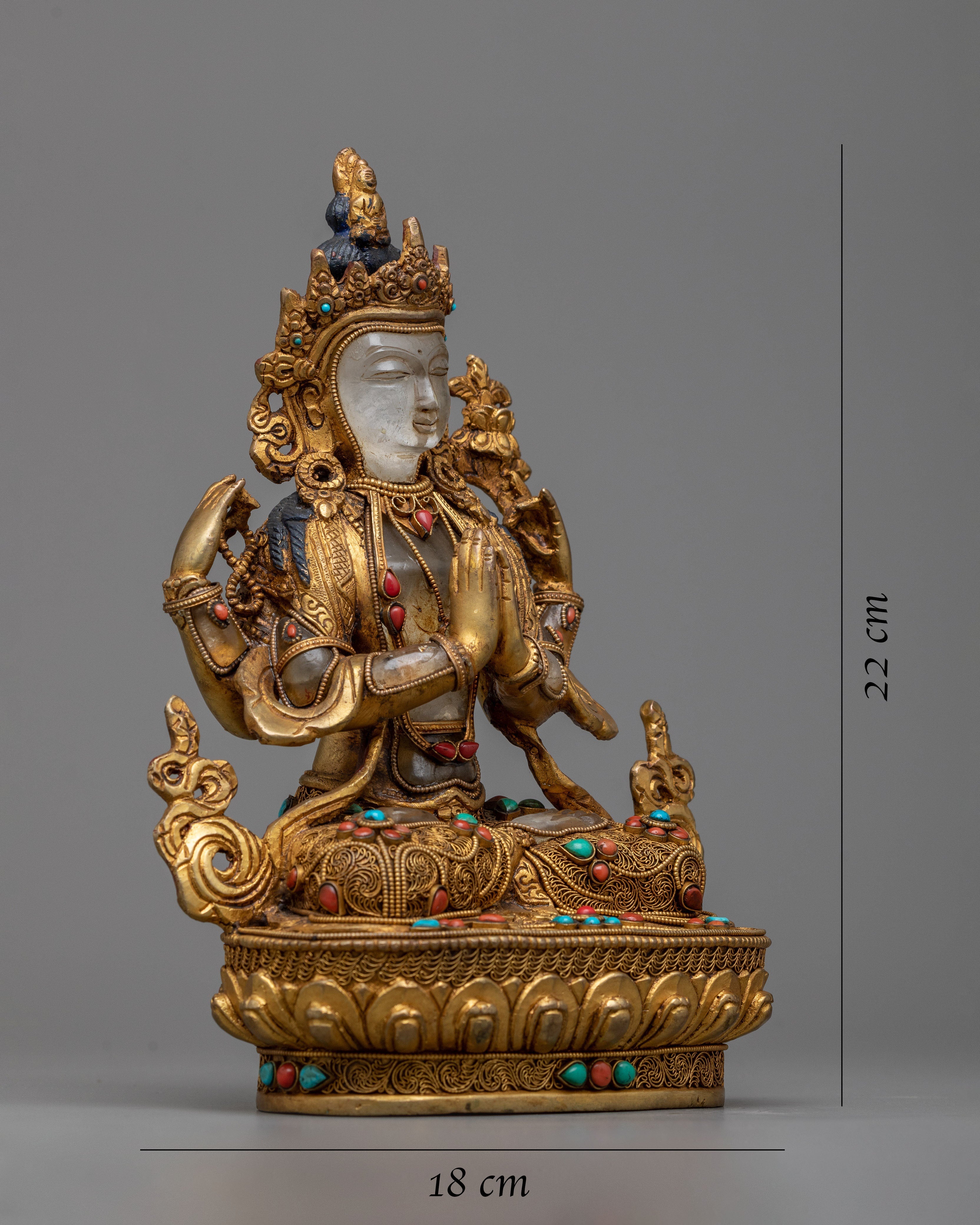 4 Arm Chenrezig Statue | Handmade Art for Mindfulness and Inner Peace