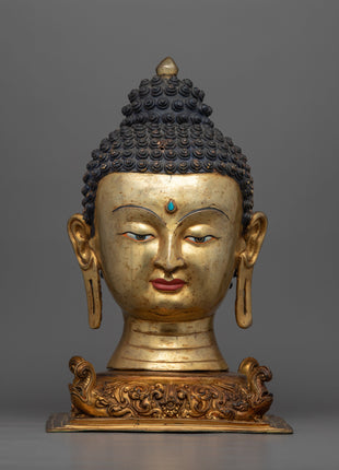 Golden Buddha Head Statue | Classic Decor for Yoga Studio or Personal Altar