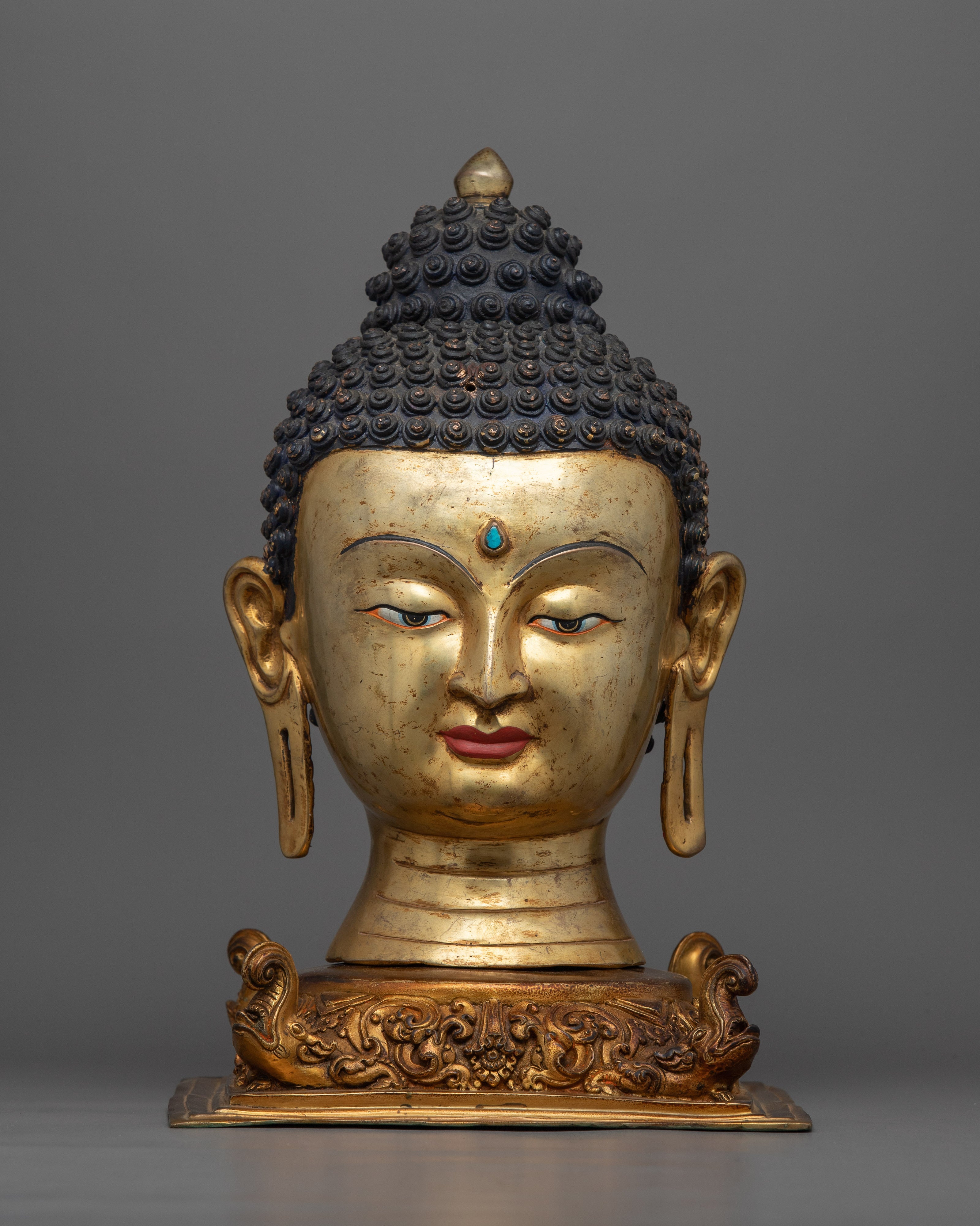 Golden Buddha Head Statue | Classic Decor for Yoga Studio or Personal Altar