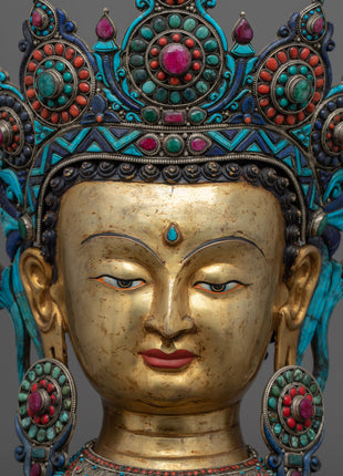 Golden Buddha Head Statue | Classic Decor for Yoga Studio or Personal Altar