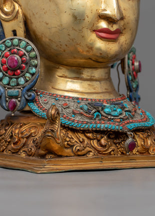 Golden Buddha Head Statue | Classic Decor for Yoga Studio or Personal Altar
