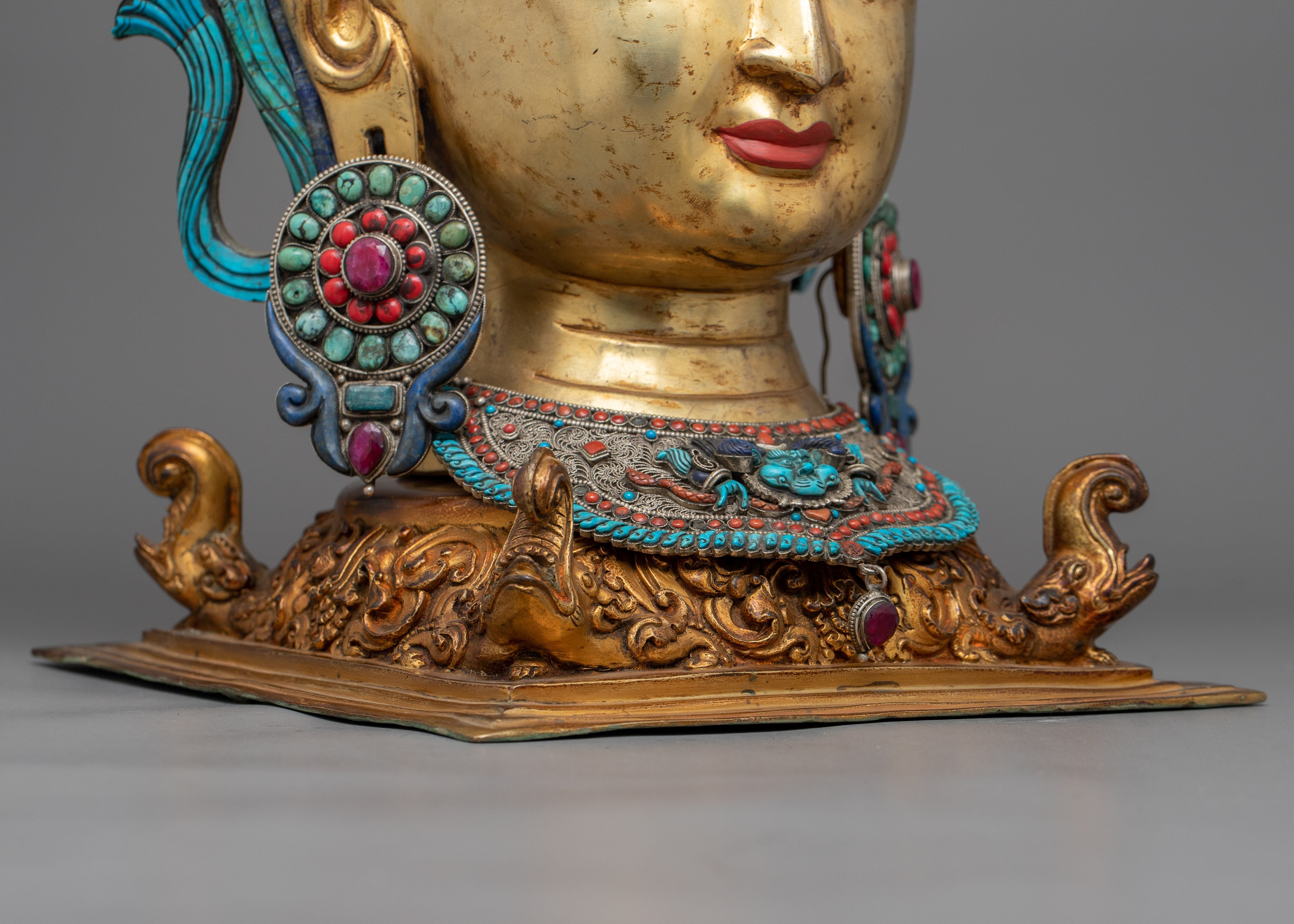 Golden Buddha Head Statue | Classic Decor for Yoga Studio or Personal Altar