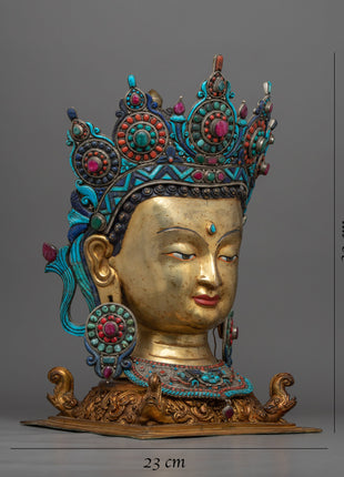 Golden Buddha Head Statue | Classic Decor for Yoga Studio or Personal Altar