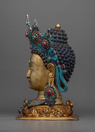 Golden Buddha Head Statue | Classic Decor for Yoga Studio or Personal Altar