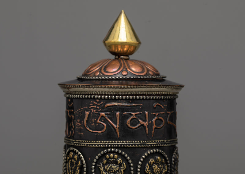 Decorative Brass Copper Prayer Wheel | Elegant Tabletop Decor to Purify Karma