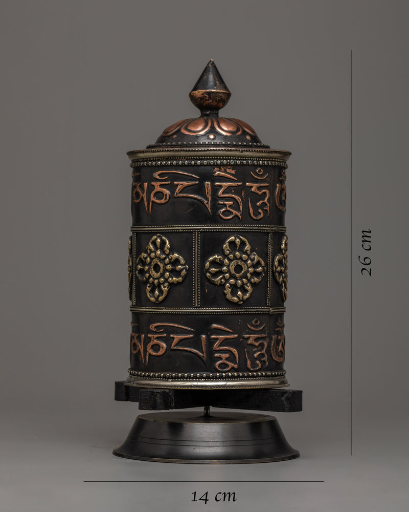 Handcrafted Tibetan Buddhist Prayer Wheel | Sacred Buddhist Artifact for Home Altar