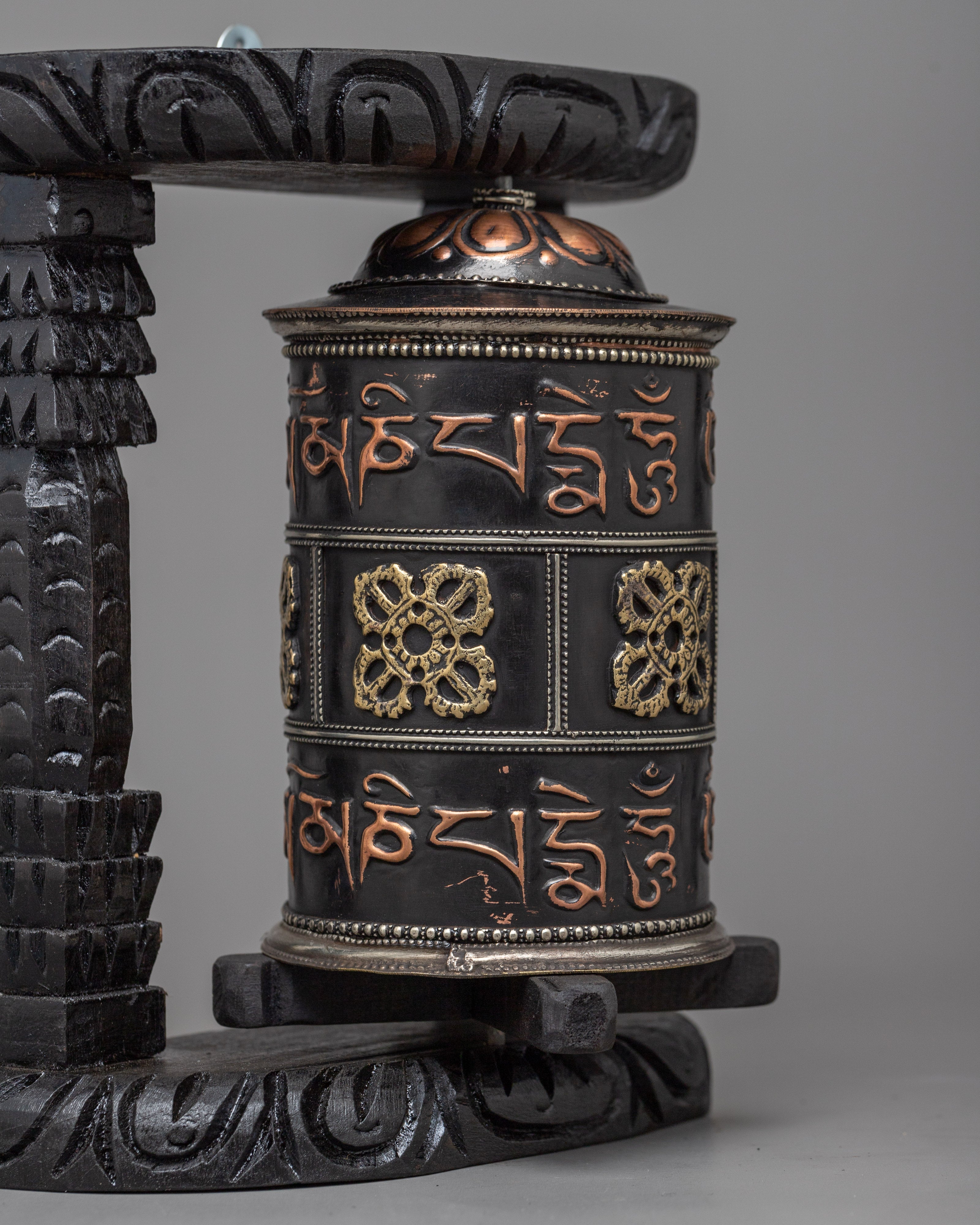 Wooden Prayer Wheel | Boho Meditation Decor