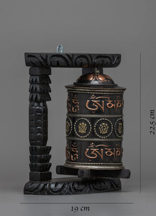 Wooden Frame Prayer Wheel | Tibetan Mantra Wheel for Your Altar