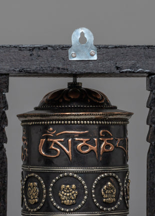 Wooden Frame Prayer Wheel | Tibetan Mantra Wheel for Your Altar