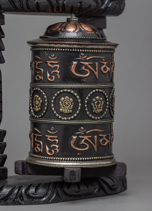 Wooden Frame Prayer Wheel | Tibetan Mantra Wheel for Your Altar