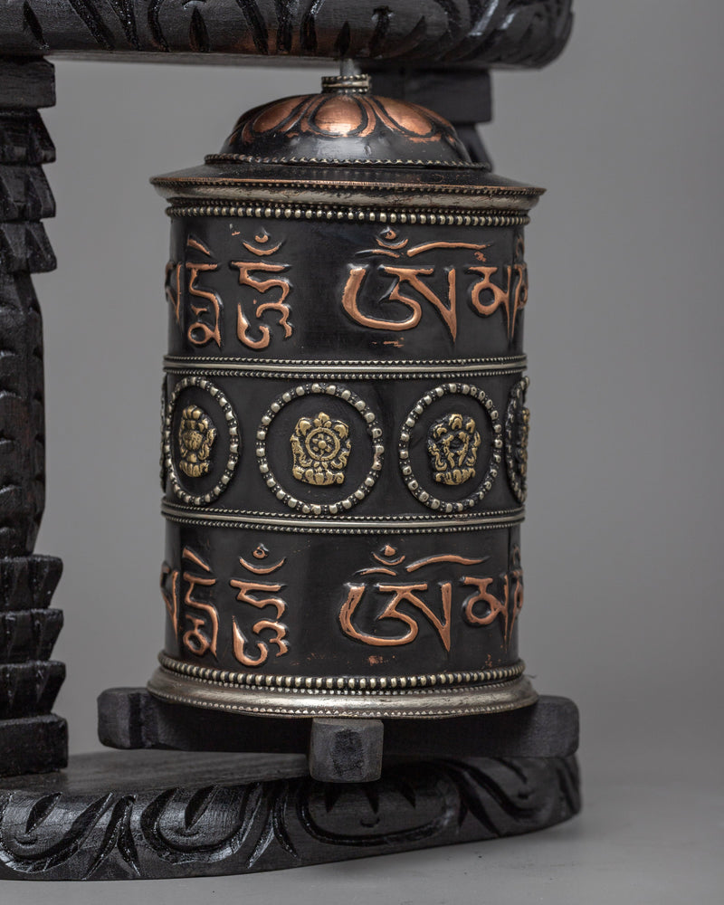 Wooden Frame Prayer Wheel | Tibetan Mantra Wheel for Your Altar