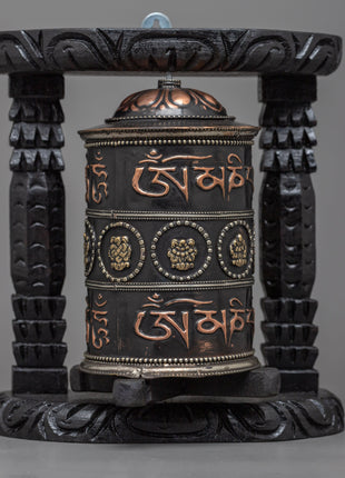 Wooden Frame Prayer Wheel | Tibetan Mantra Wheel for Your Altar