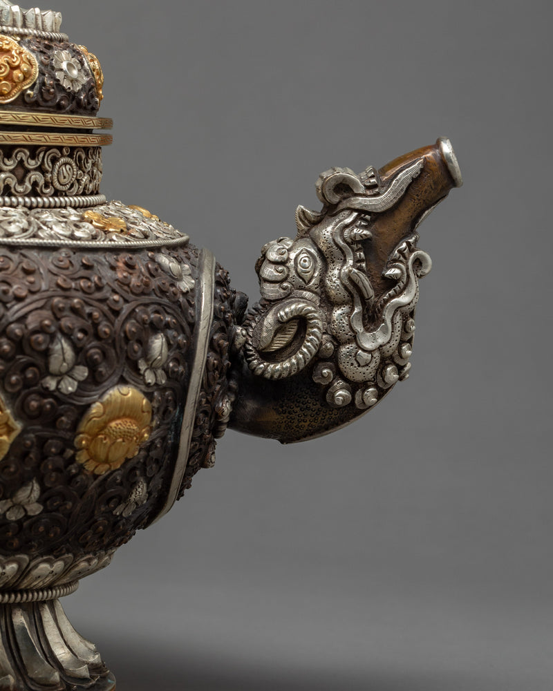 Tibetan Tea Pot | Religious Tea Pot | Hancarved Altar