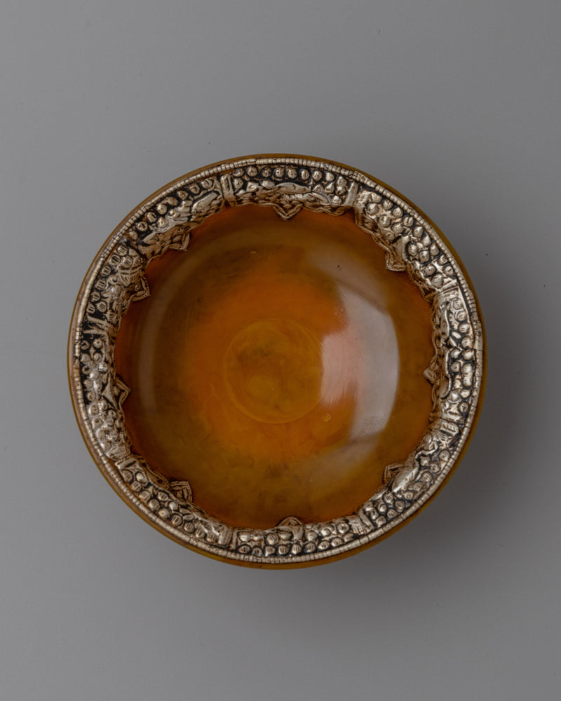 Silver Tibetan Tea Bowl | Elegant and Spiritual Home Decor