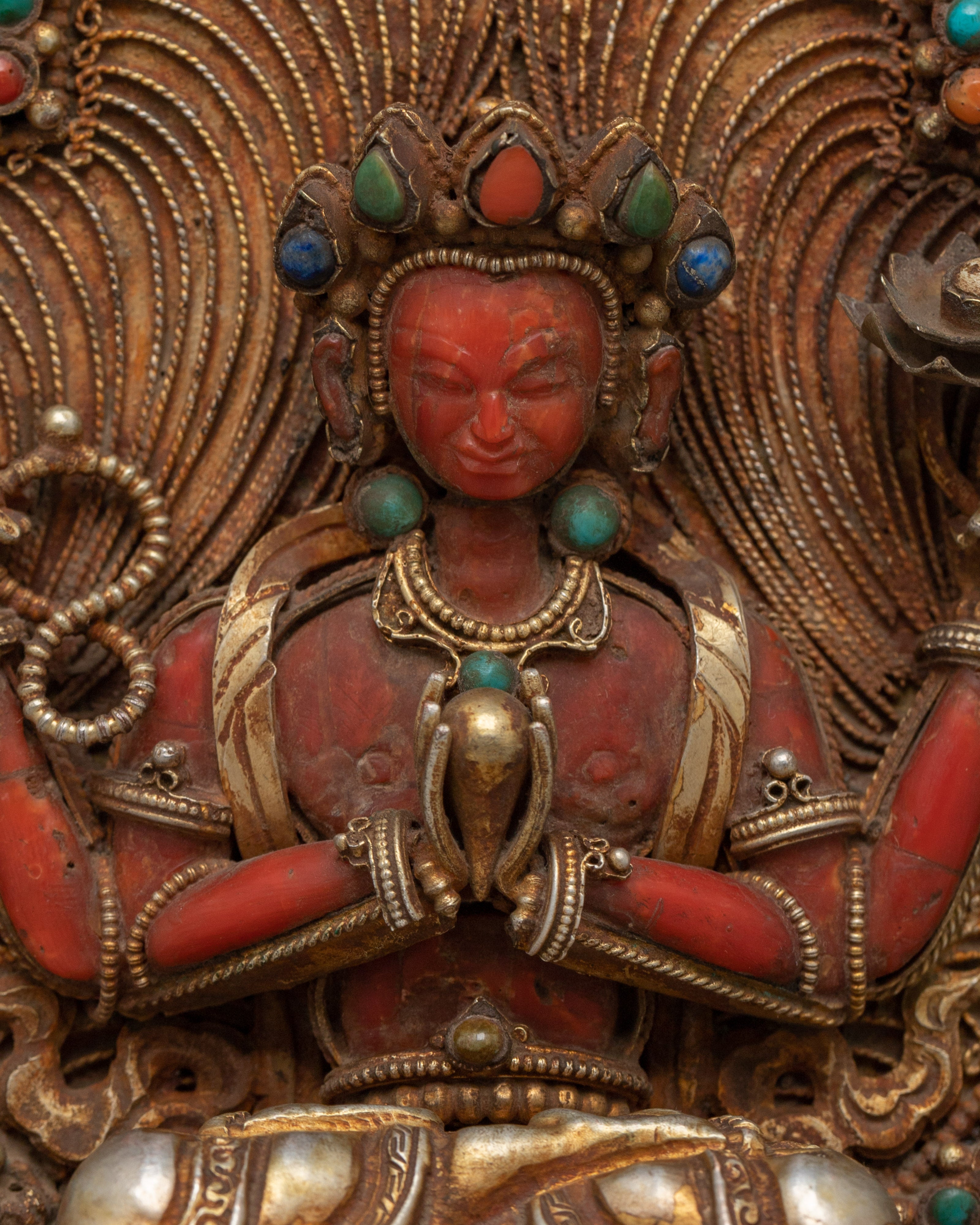 Coral Stone Chenresig Statue | Symbolizing Compassion and Loving-Kindness