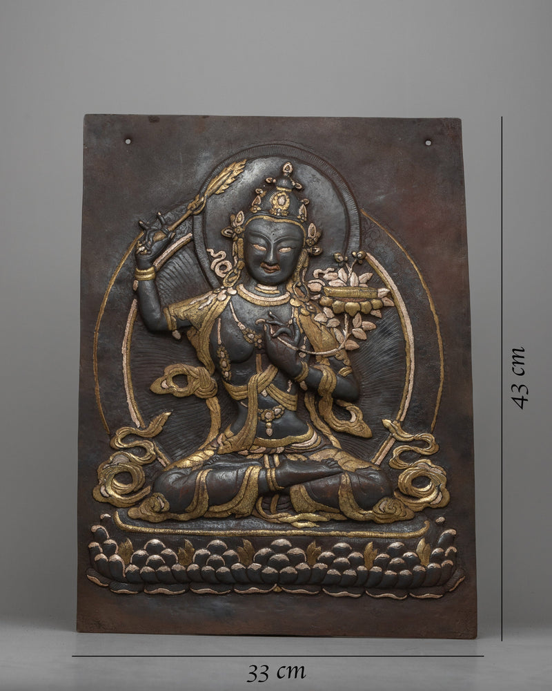Manjushri Bodhisattva Metal Wall Thangka | Intricate Tibetan Wisdom Art