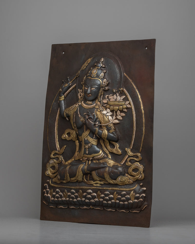 Manjushri Bodhisattva Metal Wall Thangka | Intricate Tibetan Wisdom Art