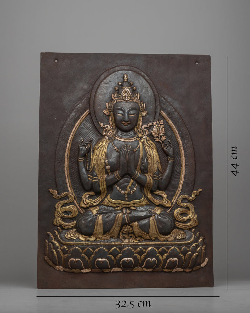 Chenrezig Bodhisattva Iron Wall Decor | Intricate Metal Tibetan Art