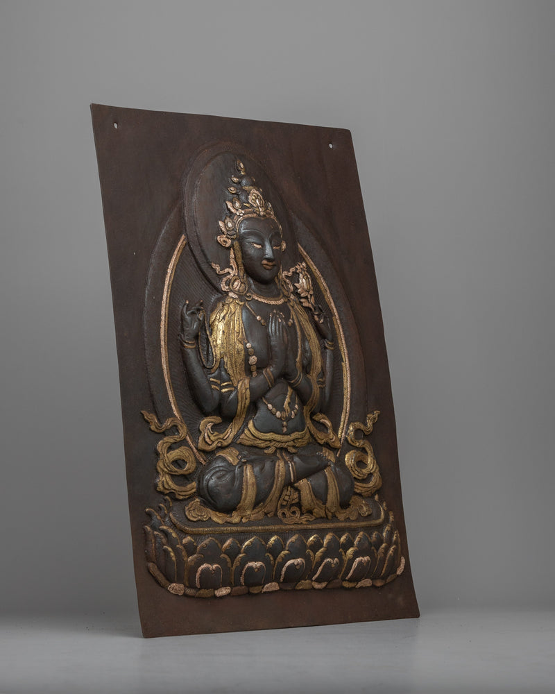Chenrezig Bodhisattva Iron Wall Decor | Intricate Metal Tibetan Art