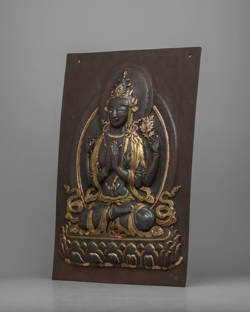 Chenrezig Bodhisattva Iron Wall Decor | Intricate Metal Tibetan Art