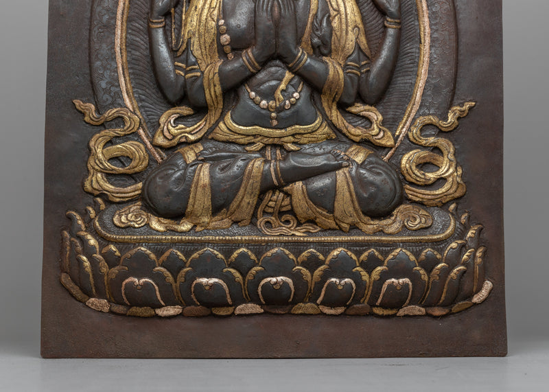 Chenrezig Bodhisattva Iron Wall Decor | Intricate Metal Tibetan Art