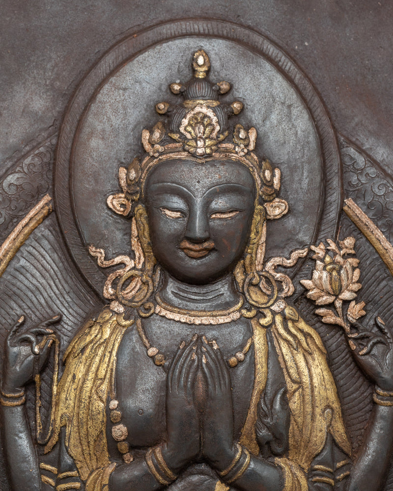 Chenrezig Bodhisattva Iron Wall Decor | Intricate Metal Tibetan Art