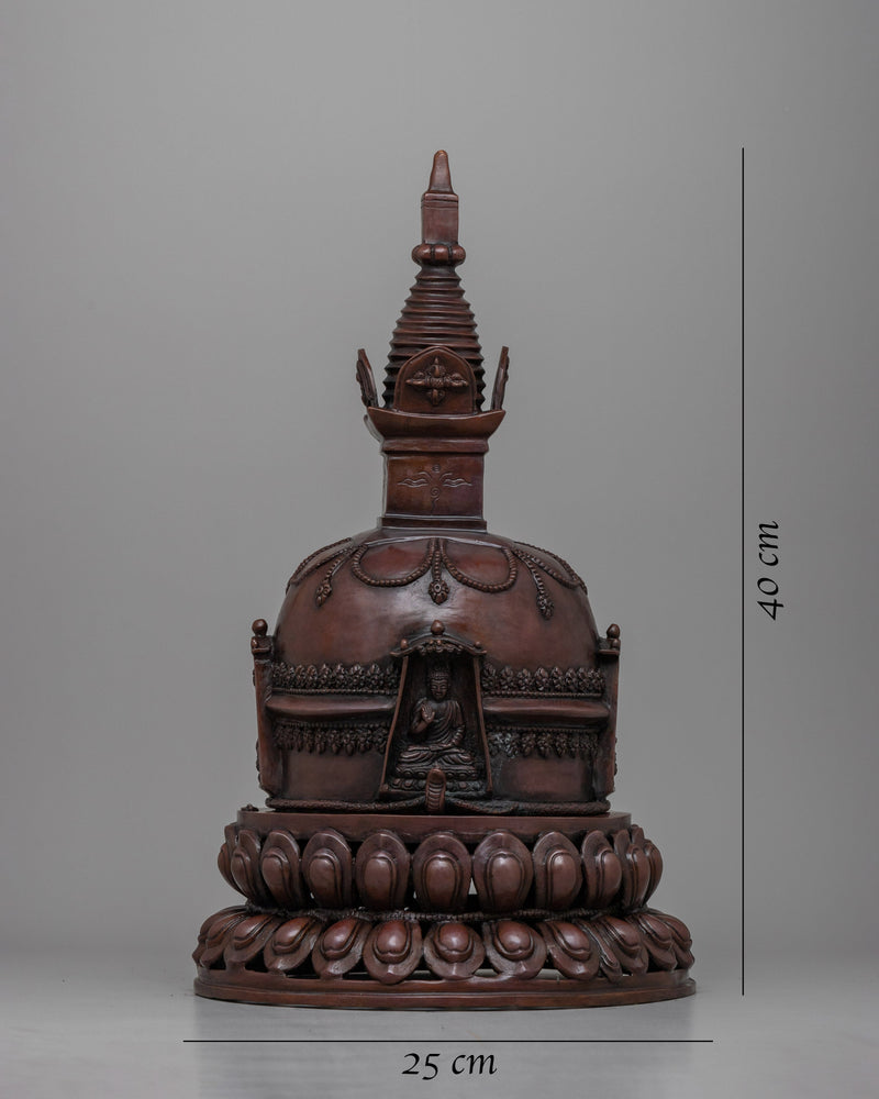 Copper Oxidized Tibetan Stupa | Buddhist Cultural Artifact