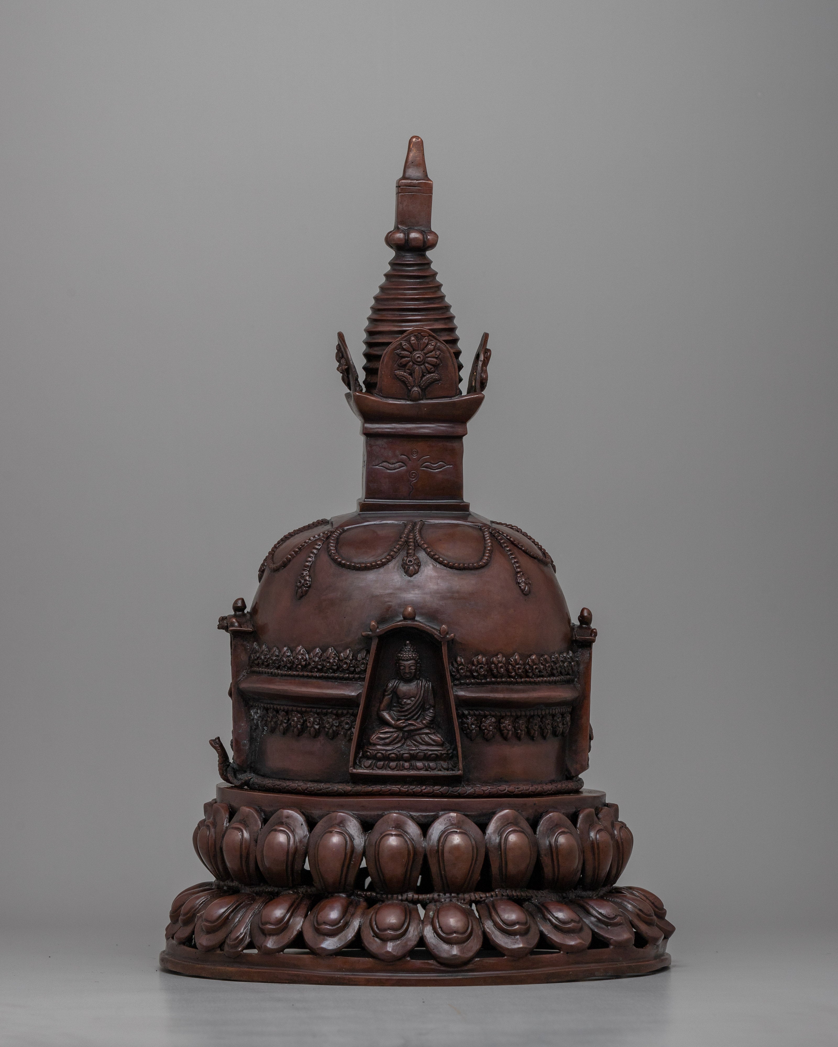 Copper Oxidized Tibetan Stupa | Buddhist Cultural Artifact
