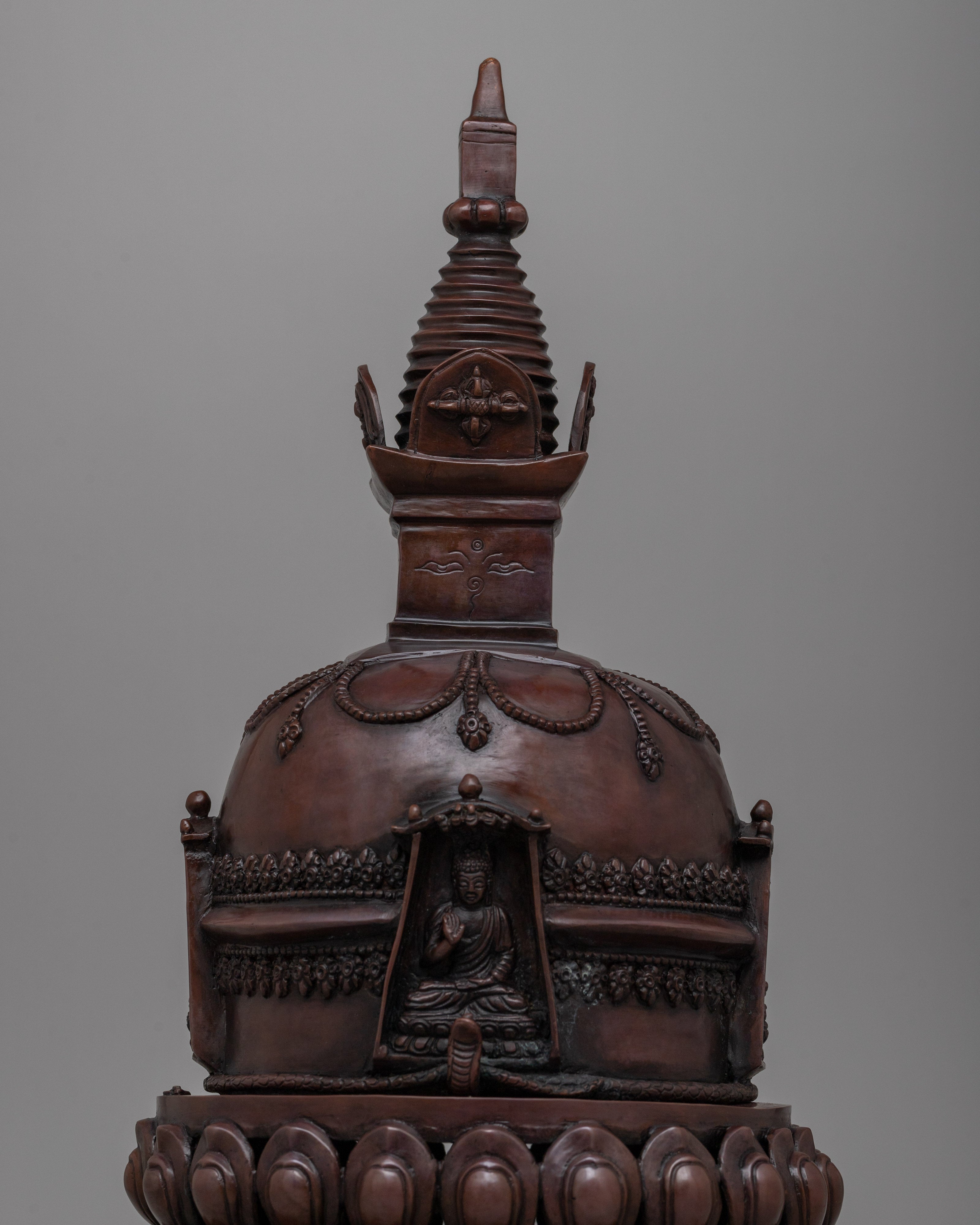 Copper Oxidized Tibetan Stupa | Buddhist Cultural Artifact