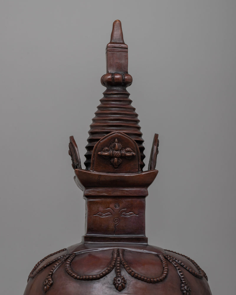 Copper Oxidized Tibetan Stupa | Buddhist Cultural Artifact