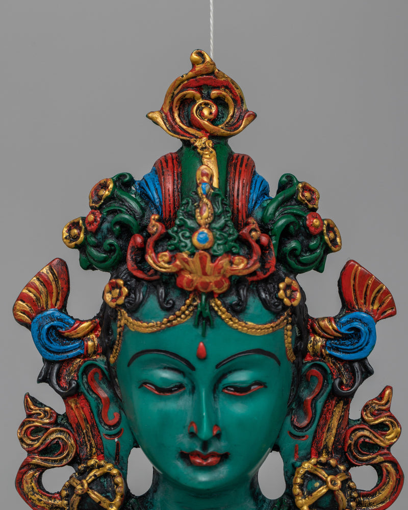 Green Tara Wall Hanging Face Mask | Traditional Tibetan Deity Art