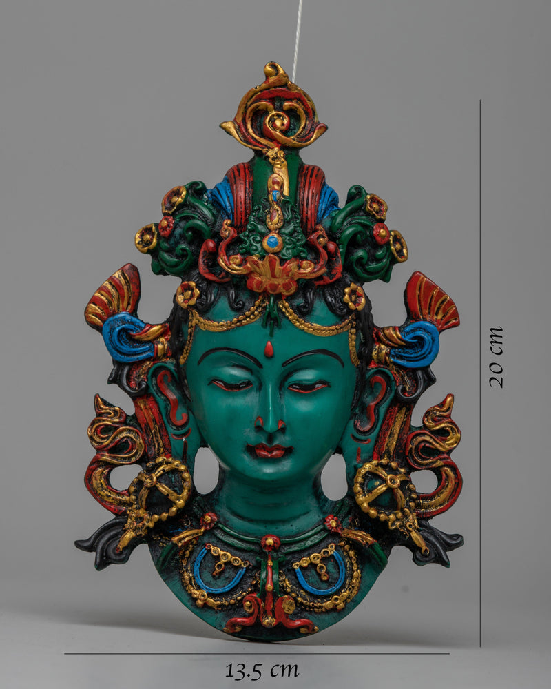 Green Tara Wall Hanging Face Mask | Traditional Tibetan Deity Art