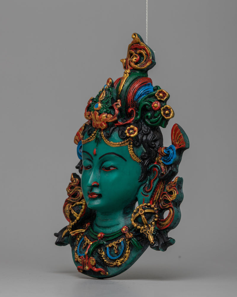 Green Tara Wall Hanging Face Mask | Traditional Tibetan Deity Art