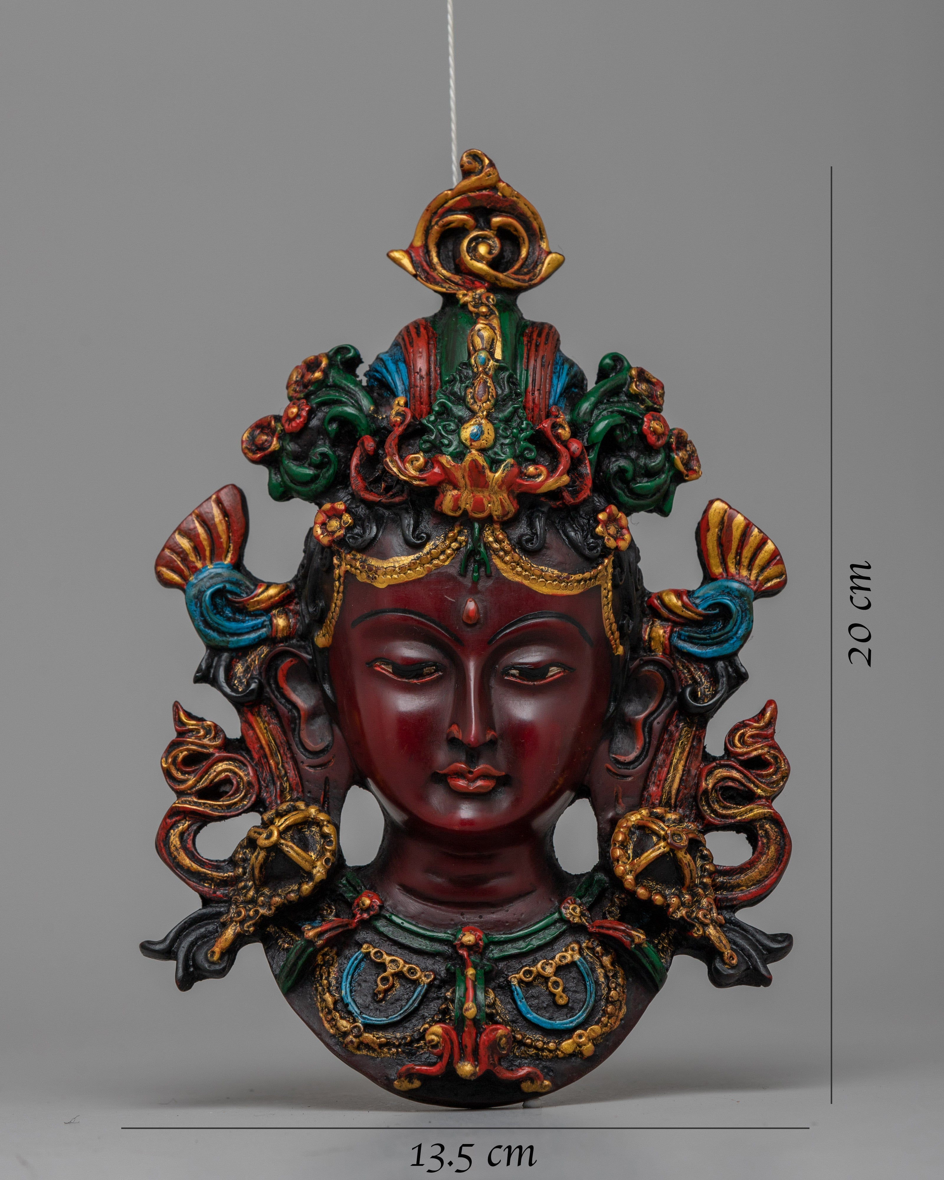 Green Tara Wall Hanging Mask | Handcrafted Meditation and Protection Symbol