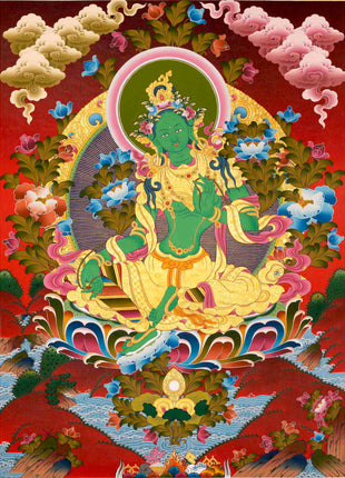 Green Tara Thangka Painting | Traditional Buddhist Art