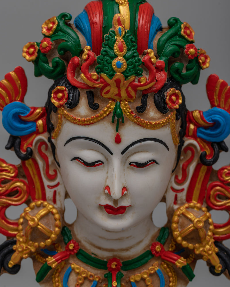 Green Tara Buddha Wall Hanging Face Mask | Compassionate Goddess Artwork