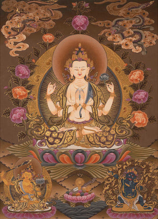 4Armed Chengrezig Thangka | Traditional Buddhist Painting