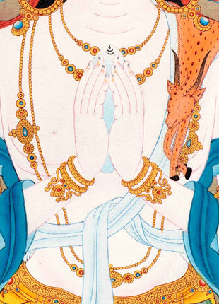 Small Avalokiteshvara Thangka | Traditionally Hand Painted 24K Gold Buddhist Painting