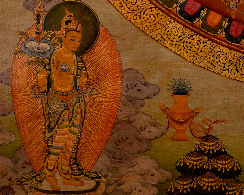 Vinatge Lokeshvara Chenresig Thangka | Traditional Artwork | Wall Decors