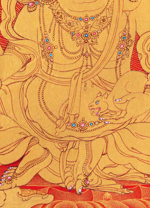 Hand-Painted Himalayan Thangka For Jambhala Mantra Practice | Traditional Wealth Deity Artwork