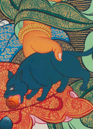 Dzambala Kubera Thangka Painting | Deity Of Wealth | Wall Decors