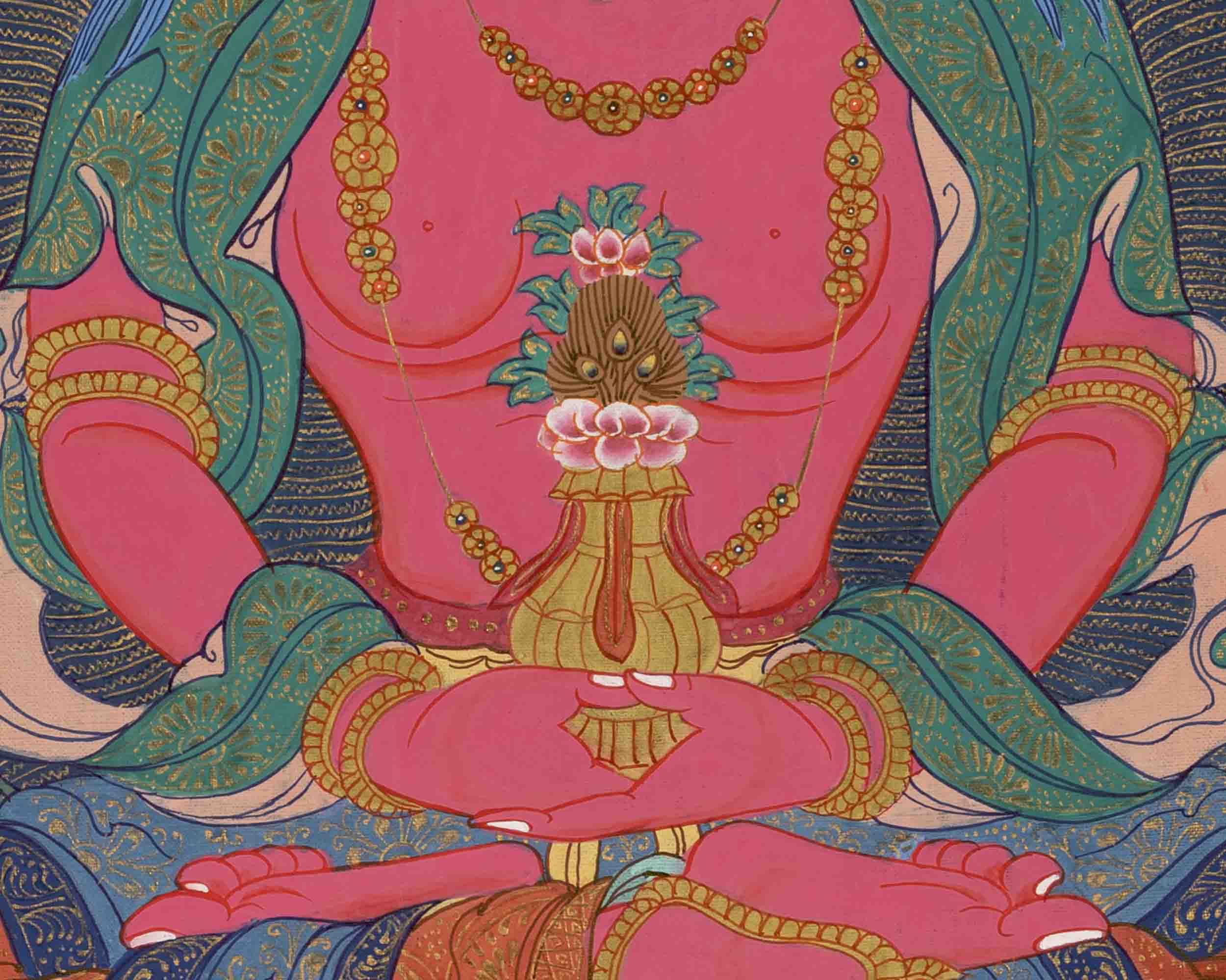 Red Amitayus Buddha Thangka | Religious Hand Painting | Wall Decors