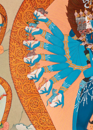 Hevajra with Vajra Nairatmya and the 8 Dakinis, Tibetan Thangka Painting